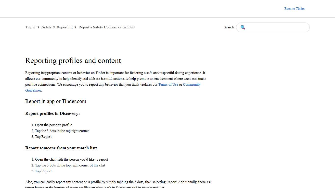 Reporting profiles and content – Tinder