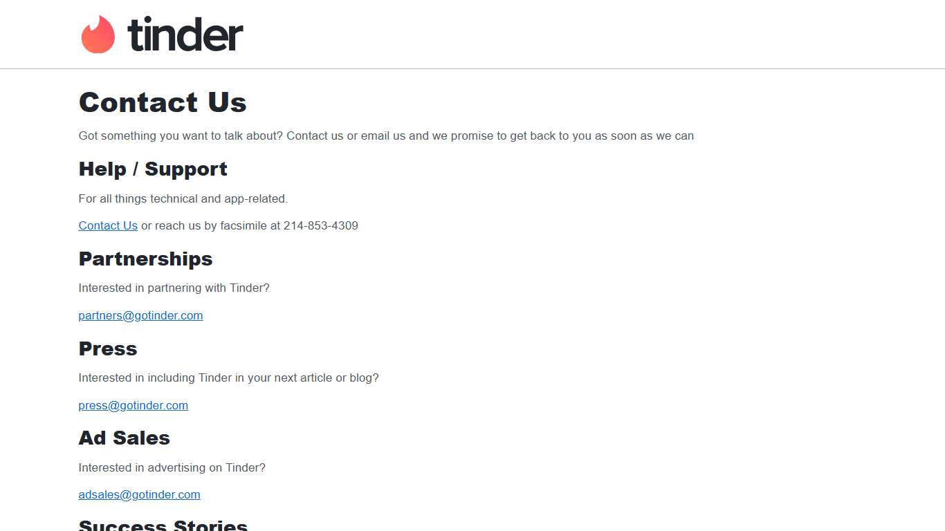 Contact Us | Tinder | Match. Chat. Meet. Modern Dating.