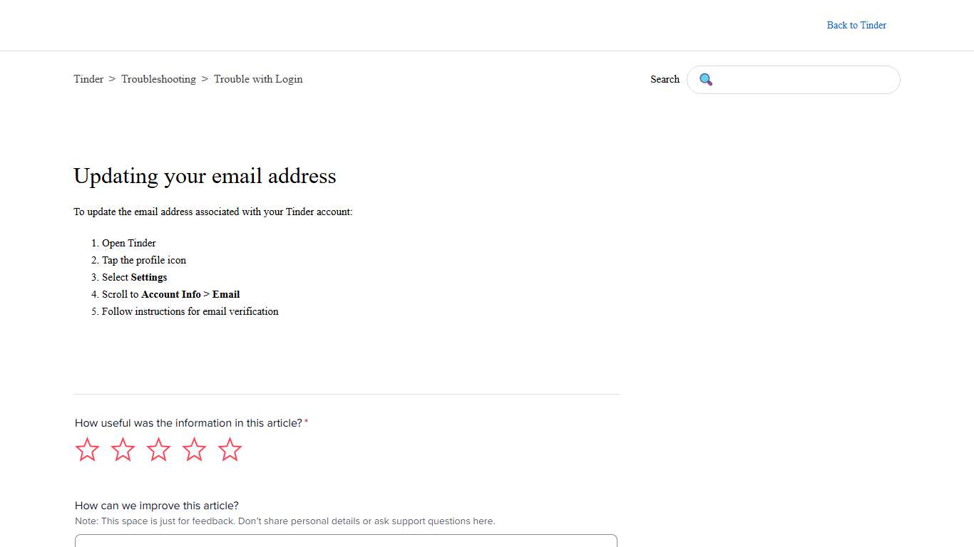 Updating your email address – Tinder