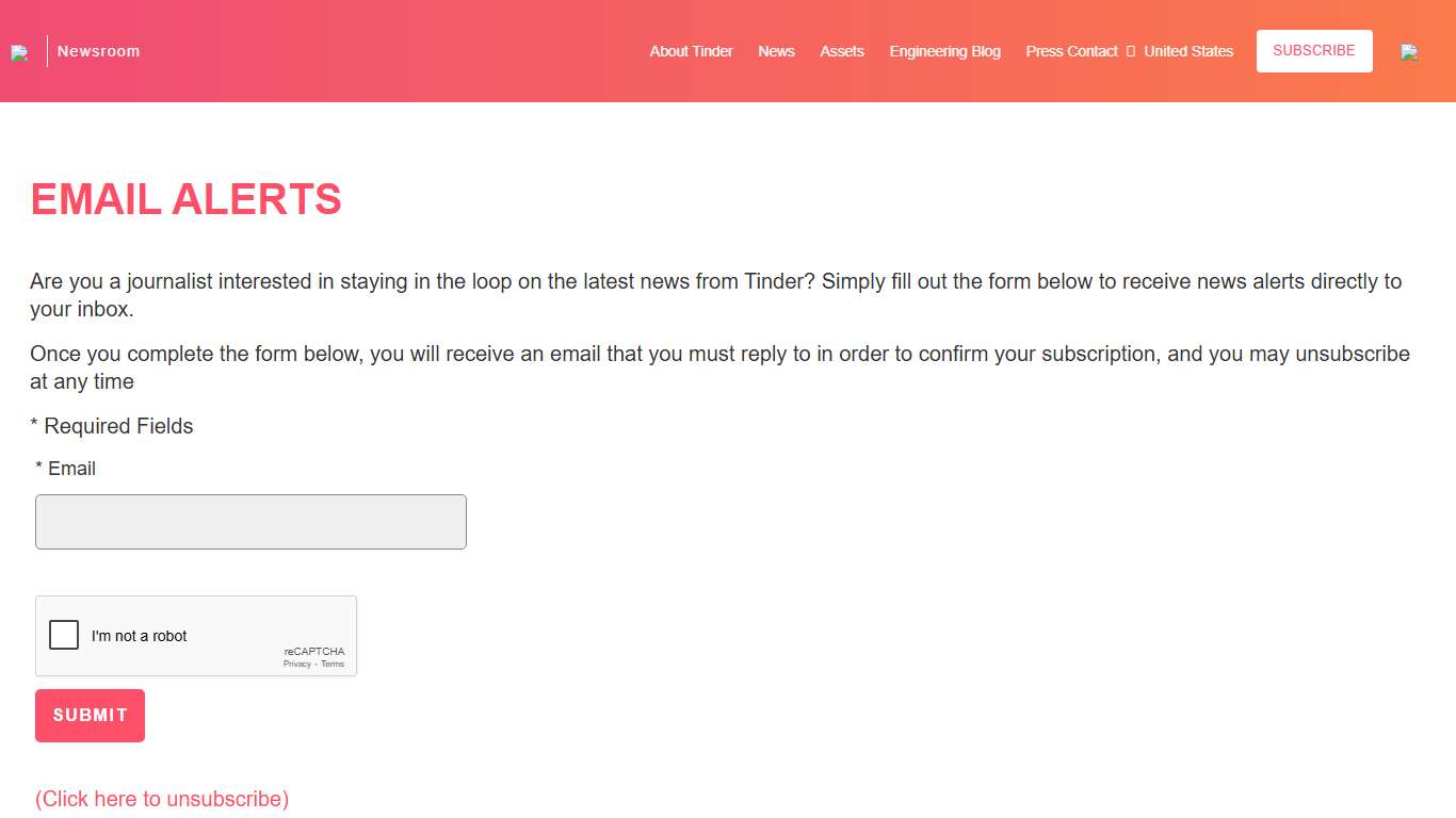 Tinder Newsroom - Email Alerts
